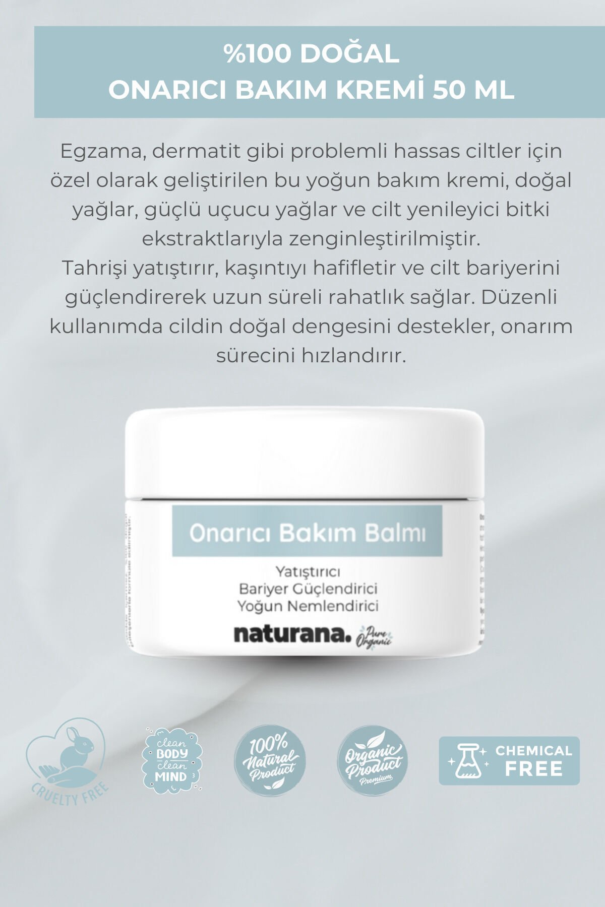Kuru Hassas Ciltlere Özel Onarıcı Yatıştırıcı Doğal Bakım Kremi 50 ML
