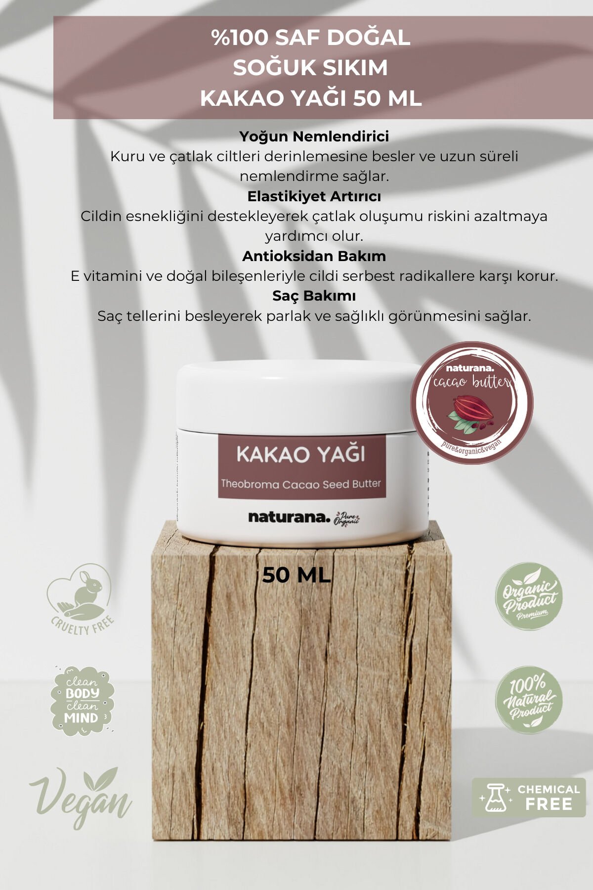 Soğuk Sıkım Kakao Yağı Theobroma Cacao Seed Butter